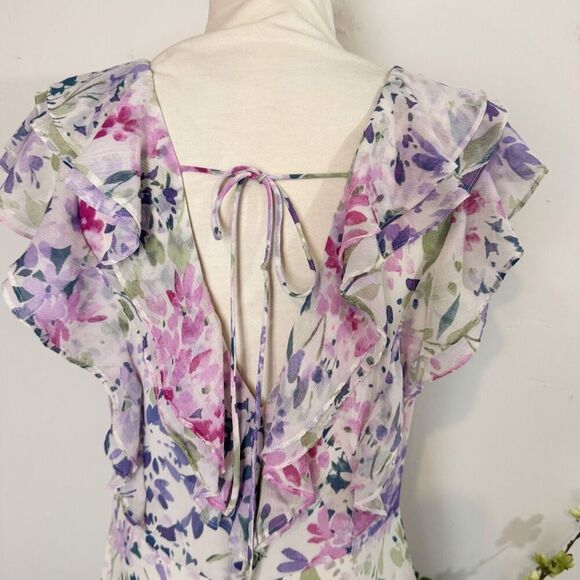 Lauren Ralph Lauren * Ruffled Floral Watercolor Maxi Dress | Size 8 - Picture 6 of 12